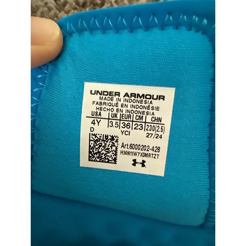 New Boys Under Armour UA B Ignite Pro 8 Blue Gray Slide Sandals Size 4Y